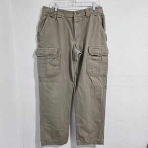 Duluth Trading Pants Mens 37x34 Tan Cotton Straight Leg Workwear Utility Cargo